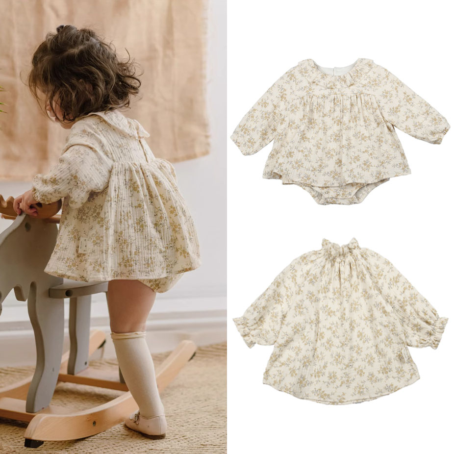 Baby Clothing Organic - 아기 소녀 꽃 드레스, 용수철 유기농